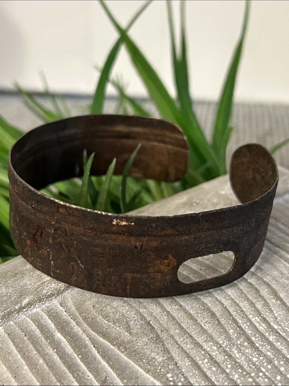 Rustic Brown Metal License Plate Cuff Bracelet artisan made OSFM